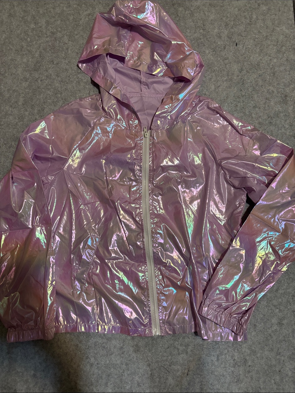 SHEIN Iridescent Pink Holographic Hooded Lighweight Jacket